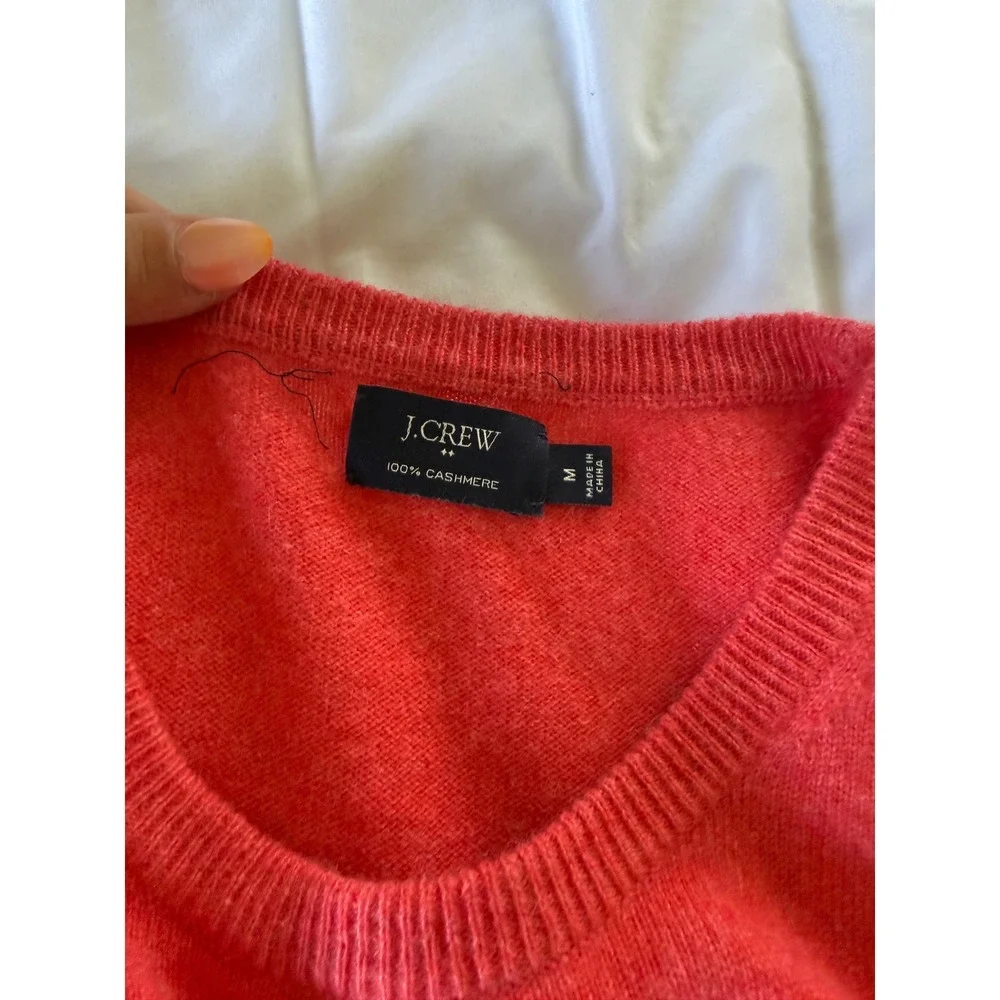J.Crew Womens 100% Cashmere Crewneck Sweater Coral Red Size M Long Sleeve